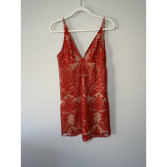 Free People Womens Night Shimmers Lace Sequined Red Dress Unworn Size 2 - Picture 10 of 13